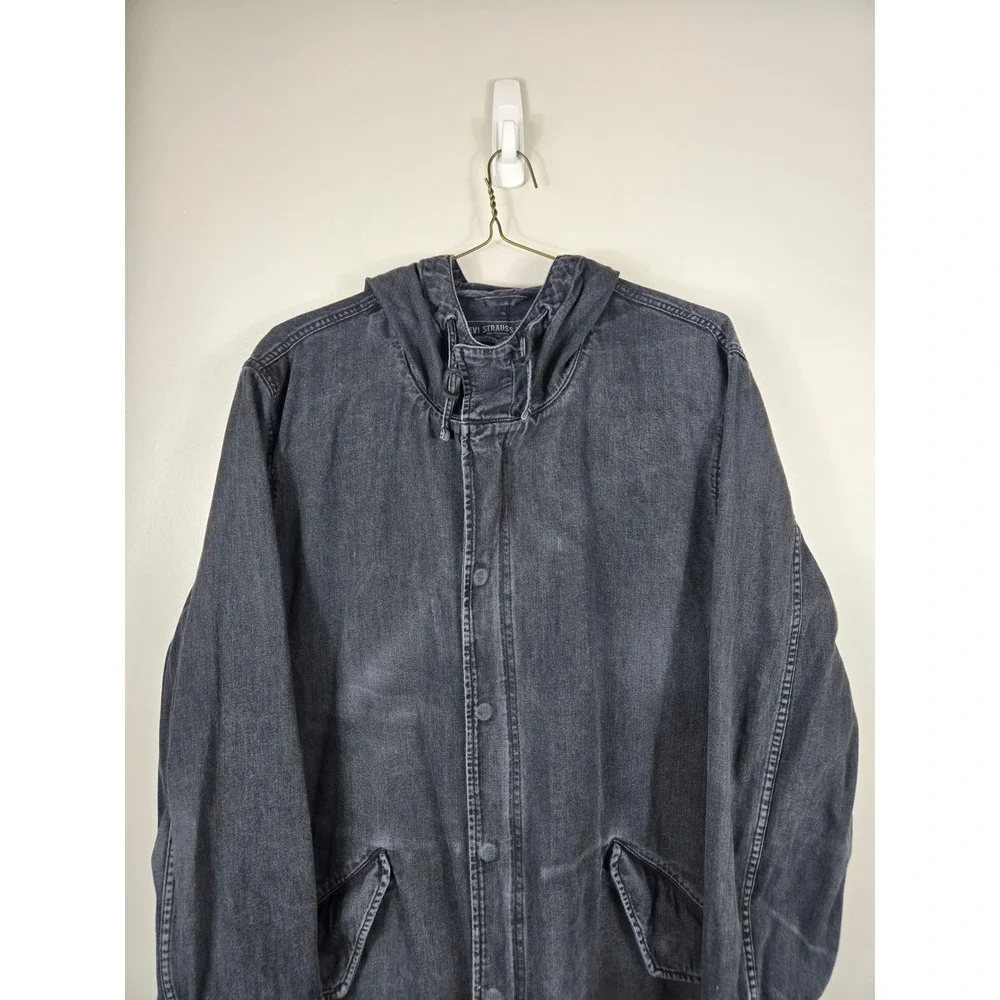 Levis Mens Hooded Denim Parka Jacket Faded Black Cotton Utility Coat Large